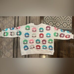 Queen of Sparkles Size Large Sequin Sweatshirt White Clam Shell Multicolor Bling